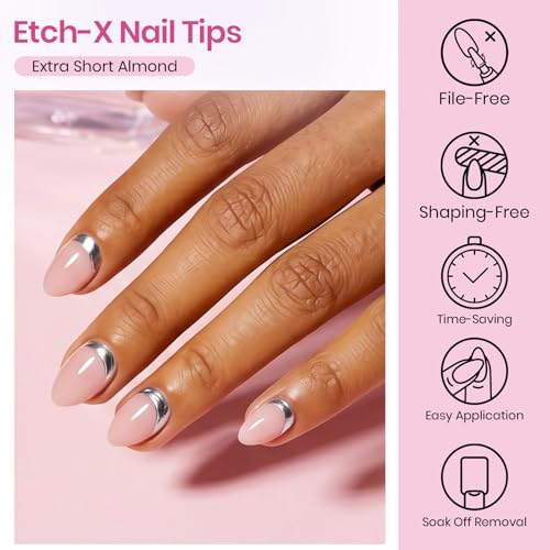 Image of Beetles Gel Nail Tips Etch-X- Almond Extra Short, 384pcs 12 Sizes