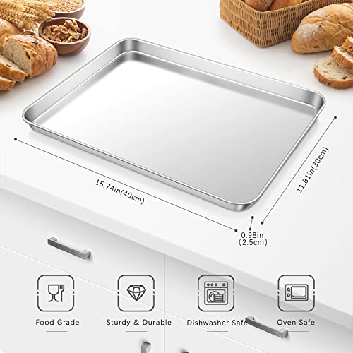 APLKER Baking Trays Set of 2, Stainless Steel Oven Trays Non-Stick Professional Baking Sheets Cookie Sheets - Image 2
