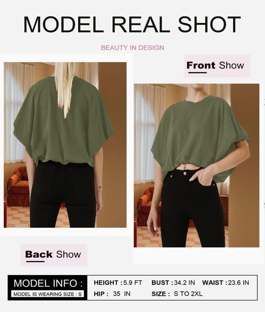 Womens Summer Crewneck Crop Tops Short Sleeve Casual Loose Cropped T Shirts - Image 4