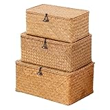 Nonam Storage Basket with Lid, Natural Seagrass...