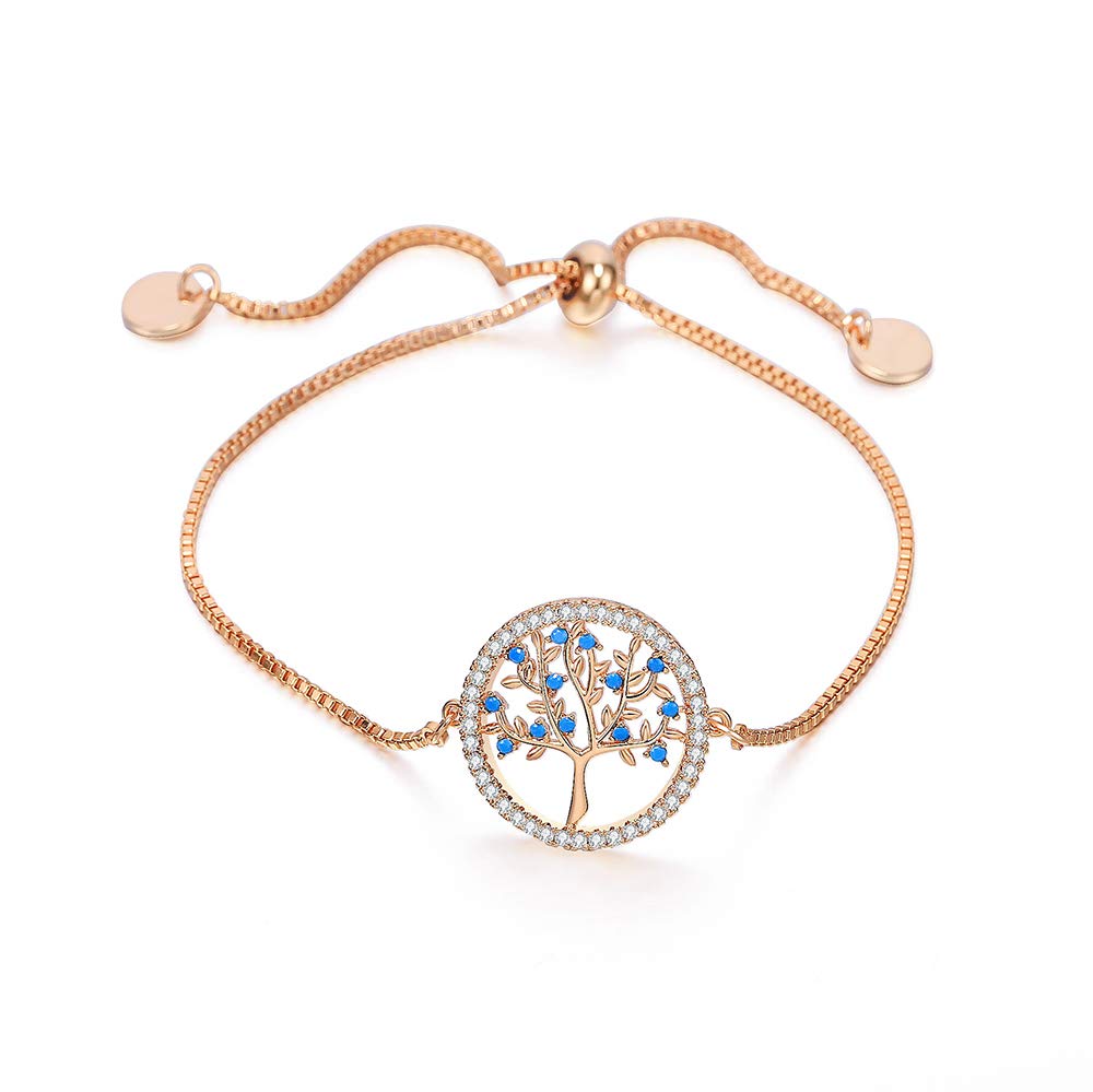 Bracciale albero della vita per donna, cinturino regolabile da polso in catena di rame placcato in oro rosa e argento con zirconi cubici brillanti, regalo per amici, mamma