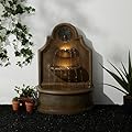 Glitzhome Outdoor Wall Mounted Water Fountain with LED Lights and Pump, Oversized Antique European Style 3-Tier Polyresin Cascading Floor-Standing Fountain for Porch Deck Patio Backyard, 37.25" H