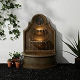 Glitzhome Outdoor Wall Mounted Water Fountain with LED Lights and Pump, Oversized Antique European Style 3-Tier Polyresin Cascading Floor-Standing Fountain for Porch Deck Patio Backyard, 37.25