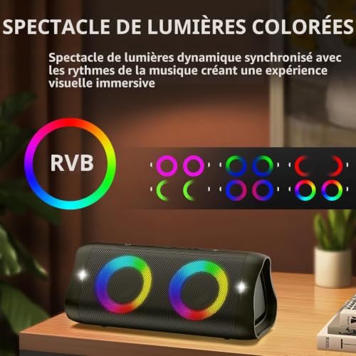 Enceinte Bluetooth sans fil étanche noire avec basses 30W AUX