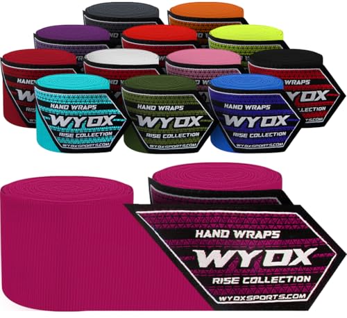WYOX Gel Boxing Hand Wraps | Inner Gloves for Men Women – Elasticated Padded Long Wrist Straps Cotton & Nylon Blend for Muay Thai MMA, Kickboxing, BJJ Combat Sports Training (Heavy Pink, 4.5 Meter)