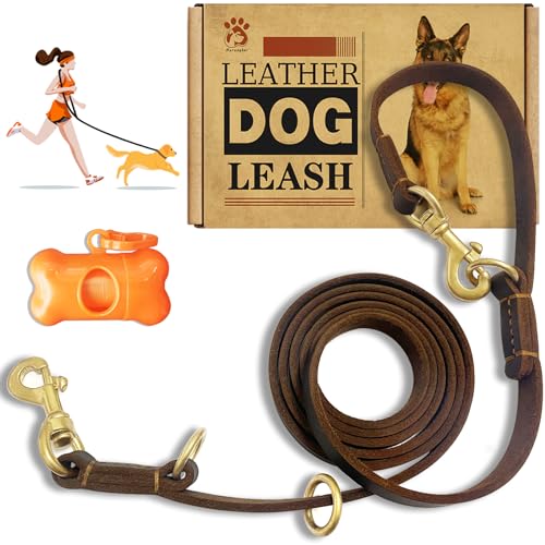 Laisse en Cuir Mains Libres pour Chien - 2,4 m - Durable - Multifonction - Laisse en Cuir Solide pour Chiens de Petite, Moyenne et Grande Race