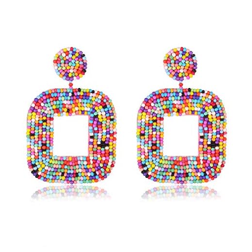 XOCARTIGE Bead Drop Earrings for Women Seed Beaded Dangle Earring Studs(A Multicolored)