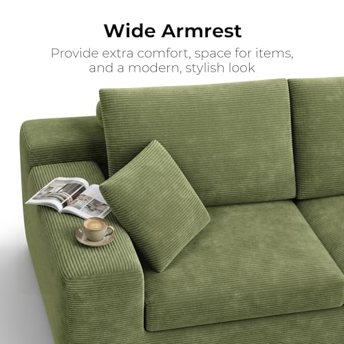 Image of LIKIMIO NovaBlock 78 inch Loveseat Sofa in a Box, Modern Deep Seat Cloud Boneless Couch, No Assembly Required, Upholstered Corduroy Sofa for Living Room, Apartment & Home Office, Olive Green