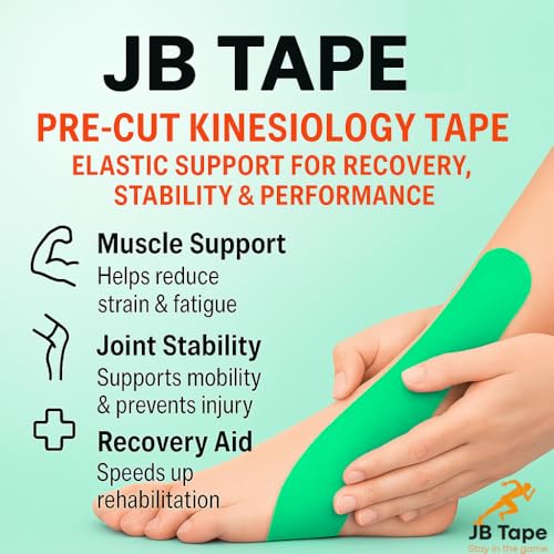 Image of JB Tape Kinesiology Tape, 80 Precut Strips, Green, Latex‑Free, 4 Rolls | 80 Precut Strips, 10-Inch Strips, 4 Rolls