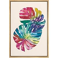 SIGNWIN Framed Canvas Wall Art Multicolor Rainbow Tropical Monsteras Leaves with Orange Botanical Plants Watercolor Abstract Modern Colorful for Living Room, Bedroom, Office - 16