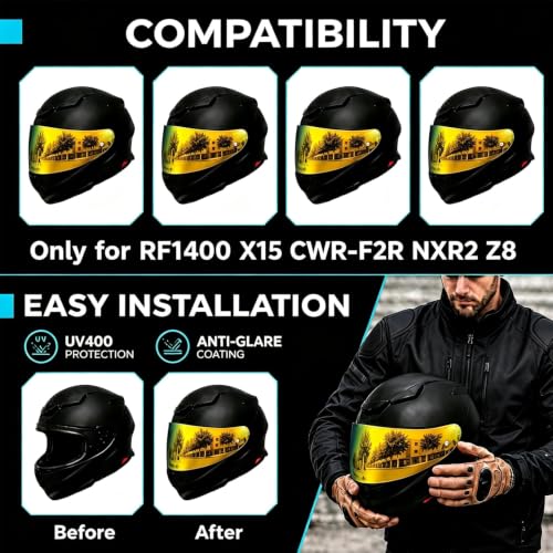 Image of PSLER RF-1400 RF 1400 visor - CWR-F2R Face Shield Helmet Visor Motorcycle Helmet Shield Accessories Replacement for RF 1400 CWR-F2R NXR2 Z8,Deep Gold