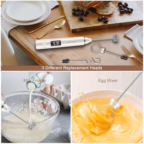 Image of Philorn Milk Frother Wand Handheld Rechargeable Electric Whisk Coffee Drink Mixer, Mini Foamer for Lattes, Cappuccino, Frappe, Matcha, Hot Chocolate, Protein Powder, Keto Diet (White 2 Heads)