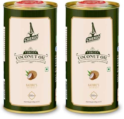 Image of Chekko Cold Pressed Virgin Coconut Oil | 100% Natural & Pure (200 ML) for Cooking, Skin Care, Hair Growth, Baby Massage and Oil Pulling (Pack of 2)