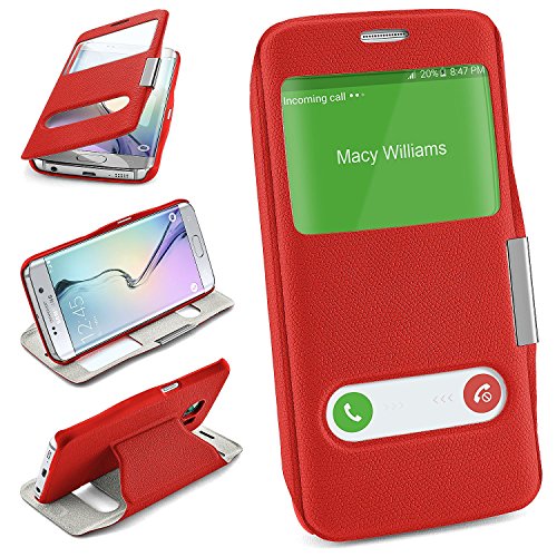 Bolso OneFlow para Funda Samsung Galaxy S6 Edge Cubierta con Ventana | Estuche Flip Case Funda móvil Plegable | Bolso móvil Funda Protectora Accesorios móvil protección paragolpes en Blazing Red