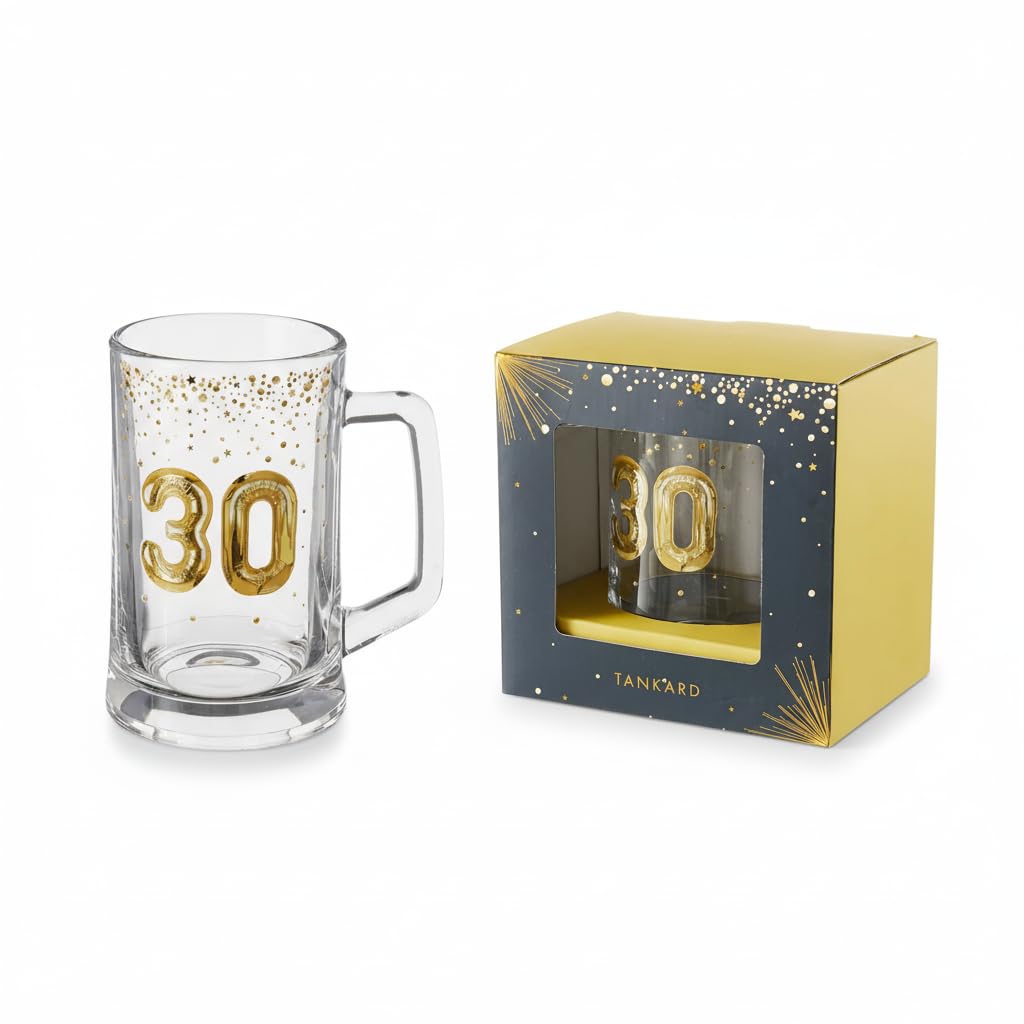 HOX 30th Birthday Glass Tankard – 1 Pint Beer Mug Gift for Him, Premium Celebratory Beer Glass in Gift Box, Gold 30 Design