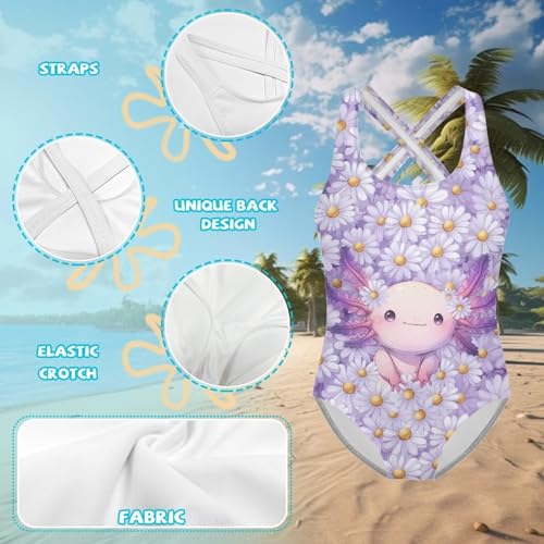 Image of WELLFLYHOM Girls Bathing Suits Size 5-14 One Piece Cross Back Swimsuit Sleeveless Full Coverage Swimwear for Beach Swimming