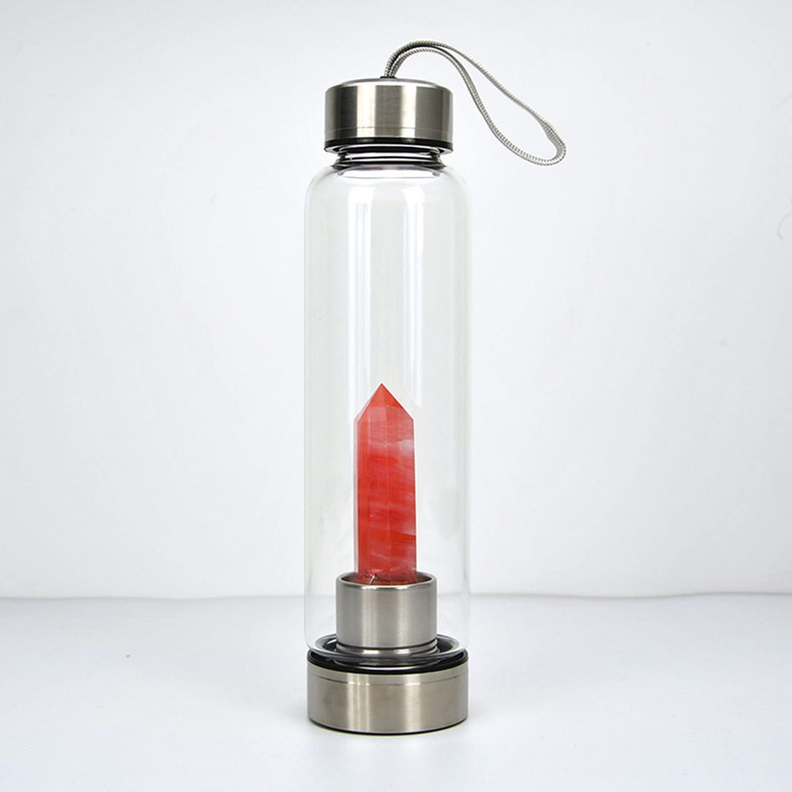Bouteille d'eau en cristal naturel de quartz rouge de sport et reiki