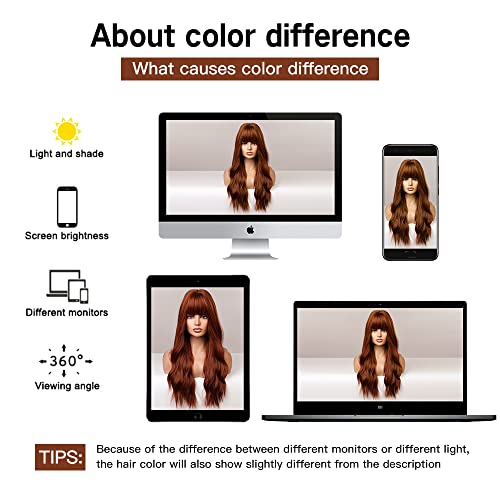 Forcuteu Auburn Wig With Bangs Long Auburn Wigs For Women Auburn Wavy Wig Heat Resistant Wigs For Daily Party (Auburn 24Inch) #TOP6