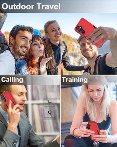 Dahkoiz for Samsung Galaxy A15-5G Phone Case, and Screen Protector, Dust-Proof Port Cover, Full Body Non-Slip Rubber Covered, Wear-Resistant & Drop-Proof, Support Magnetic Car Mount, Black/Red