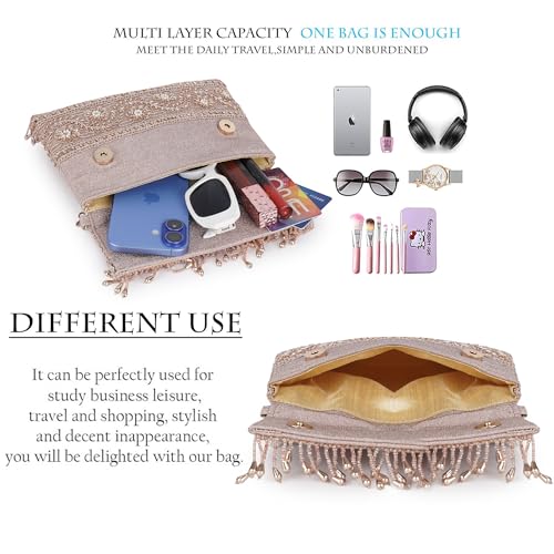 Image of Nevis PU Silk Fabric Women's Embellished bride Clutch with Pearl Handle | Fancy Designe & Wedding Potli Bag for Festive & Evening