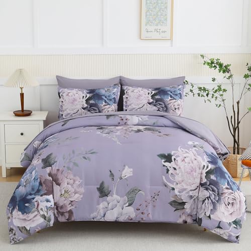 Luxudecor Floral Queen Comforter Set 7 Pieces Bed in a Bag,