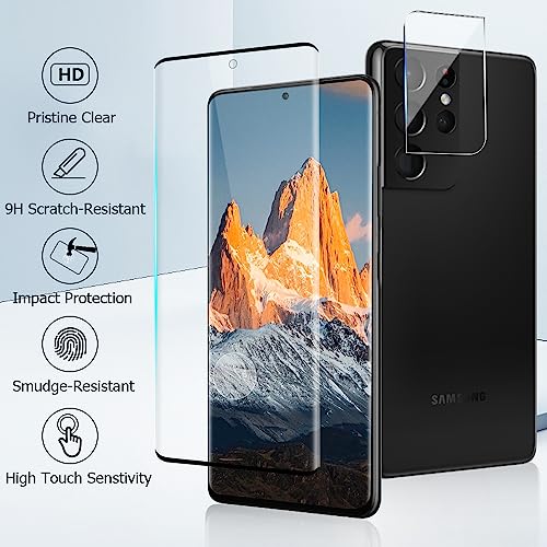 Gbbo [2+2 Pack Galaxy S21 Ultra Screen Protector With Camera Lens Film [Fingerprint Unlock Support] [Bubble Free] [9H Hardness] Glass Screen Protector For Samsung Galaxy S21 Ultra 6.8 Inch #TOP1