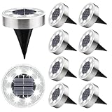 Joomer Solar Ground Lights, 10 Pack 8 LED Solar Lights Outdoor IP68 Waterproof Solar Disc Lights In-Ground Landscape Lighting Outdoor Lights for Patio Pathway Lawn Yard Driveway Walkway (White)