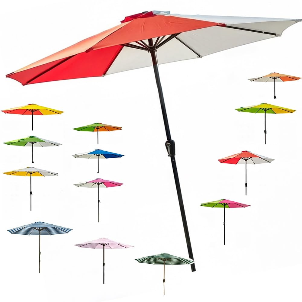 LARAKVEAKV Large Market Table Umbrella With Crank, 9FT Rainbow Sun Protection Umbrellas，Garden Stripe Parasol For Patio Backyard Deck Yard(Colorful 12)