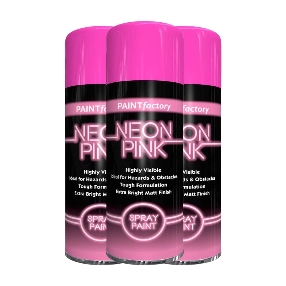 Classic Signature - 3 x Neon Pink Spray Paint 200ML Aerosol Spray Paint Fluorescent Bright Graffiti (Banksey) Matt Finish