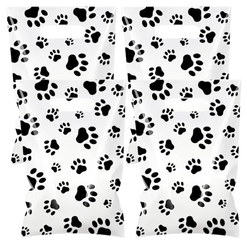 Hxezoc 50 Pieces Dog Paw Gift Bags Plastic Dog Paw Bags Practical Party Bags Pet Party Favors for Animal Theme Birthday Party Decoration Supplies