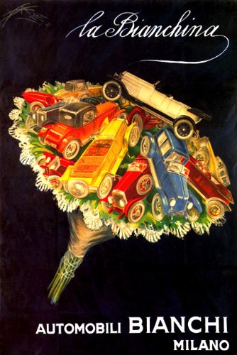 WONDERFULITEMSLA BIANCHINA Automobili Bianchi Milano Italian CAR Bouquet Italy 16" X 24" Image Size Vintage Poster REPRO ON Canvas