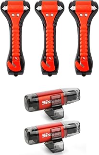 SINSEN 3-Pack Safety Hammer and 2-Pack Clip-On Cutter & Breaker | Upgraded Visor Clip 2 in 1 Escape Tool for Household and Business Use, Emergency Glass Breaker Keychain Underwater Applicable