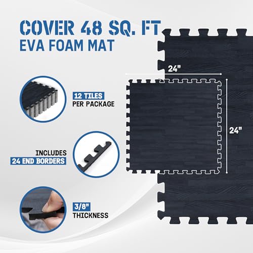 Image of Yes4All EVA Interlocking Mats, Puzzle Floor Tiles, Foam Floor Padding with Border for Furniture, Home Space, Living Room, Garage