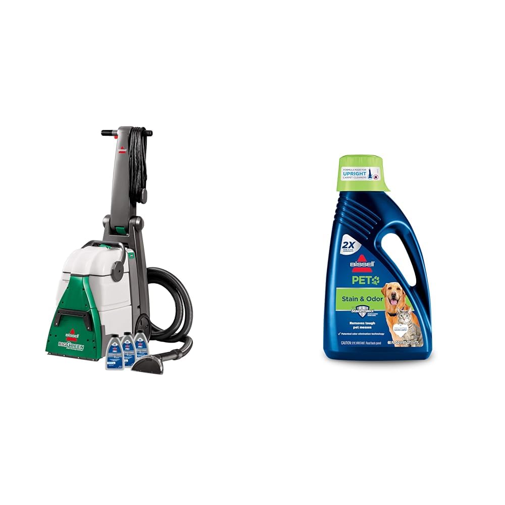 BISSELL® Big Green® Professional Carpet Cleaner with XL DirtLifter PowerBrush, 9-inch Long Reach Hose, 6-inch Tough Stain Tool + Bissell 2X Pet Stain &amp; Odor Full Size Machine Formula, 60 Ounces, 99K5A