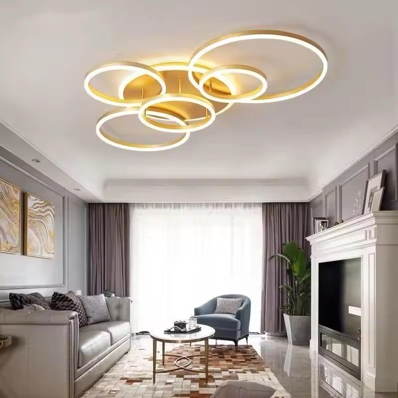 Image of 5 Light Golden Body Modern LED Ring Chandelier for Dining Living Room Lamp - Warm White