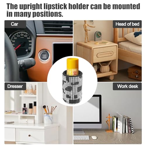 Image of Upright Car Chapstick Holder, Bling Insulating Lip Balm Holder,Rhinestone Car Accessories for Women Interior ,Suitable for Most Vehicles. (Cow)