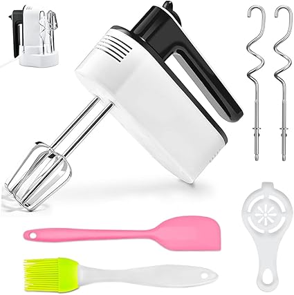Amazon Co Jp ハンドミキサー 電動 ハイパワー はんどみきさー 泡立て器 電気卵ビーたー 泡立てる 練り粉混ぜる 5段階スピード調節 卵黄身分け器 絞り袋 シリコン刷毛 スパチュラ 収納ケース付き 調理器具 お菓子作り8点セット ホワイト ホーム キッチン
