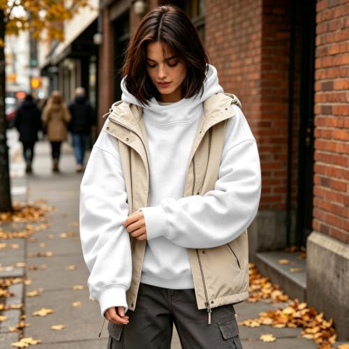 Funnel Neck Hoodie Women Oversized Mock Neck Sweatshirt Fall Outfits - image 6
