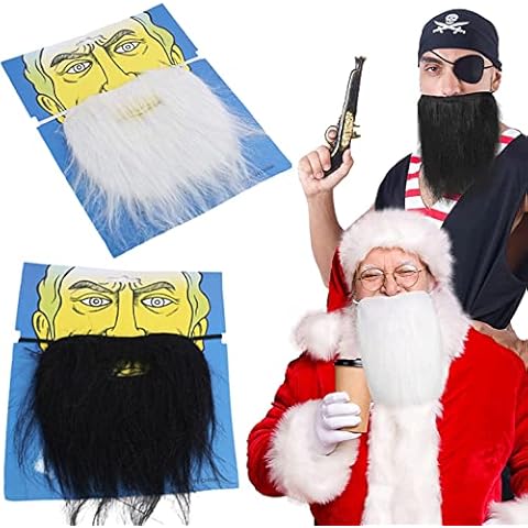 BOBOZHONG Fake Beards,2PCS False Beards Fake Moustache Black and White Beard Funny False Moustache for Adults Kids Halloween Christmas Costume Accessories Cover
