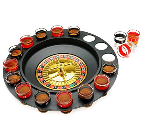 The Premium Drinking Roulette Game - 16 Shot Glasses, 2 Balls Set - Spinning Wheel - Ultimate Russian Play Party Casino Adult Fun - Great for Birthday, Bachelor, Family or Frat Party - Great Gift