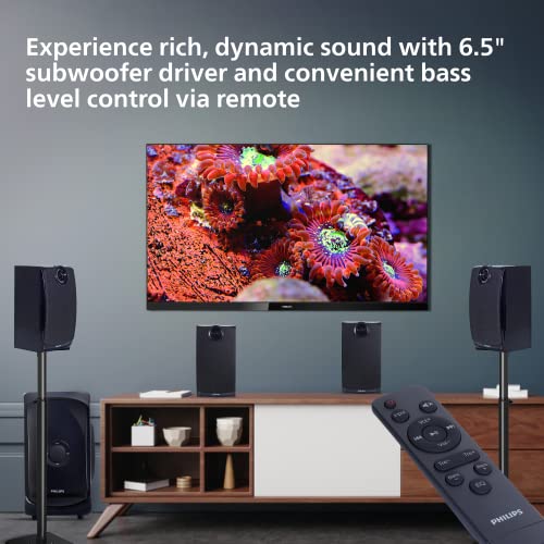 Image of PHILIPS Audio TAV7477 4.1 Channel 75W Bluetooth Multimedia Speaker System with 2x15W & 2x5W Satellite Speakers, Multi-Connectivity Option with Supporting USB, AUX, FM & Remote Control (Black)