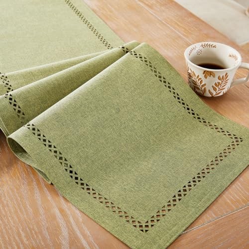 Aoztio Burlap Style Farmhouse Table Runner, 13 x 90 Inch