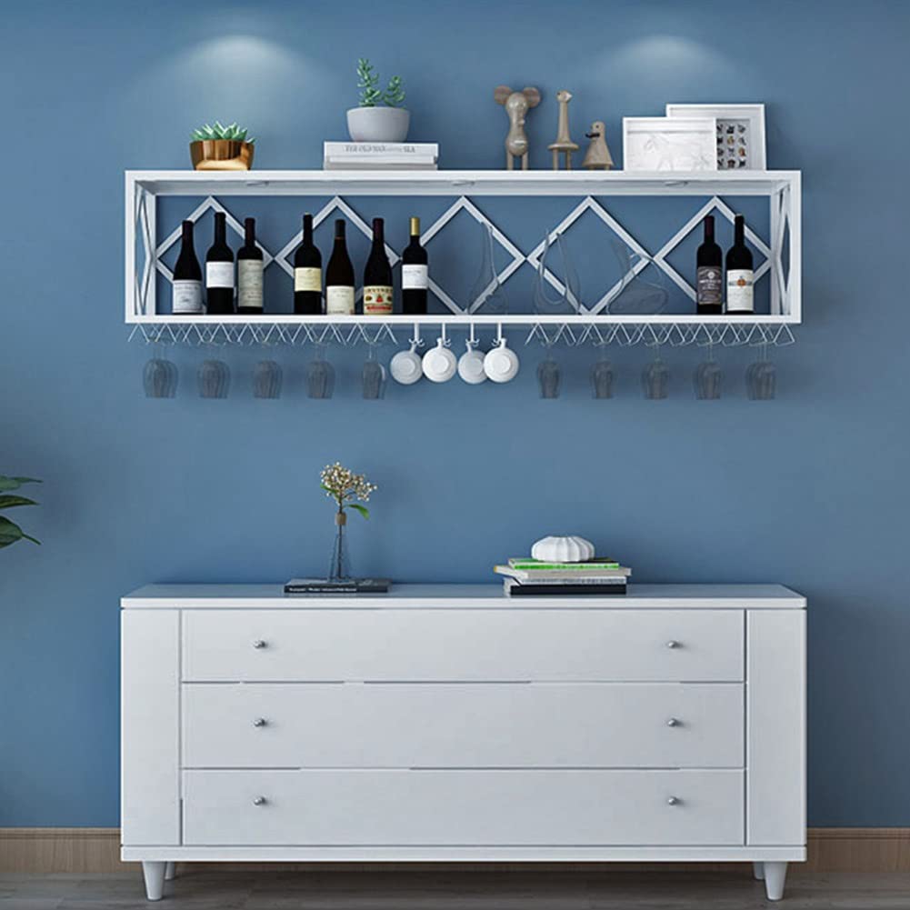 Estantería flotante para colgar en la pared, soporte para botellas de vino de hierro con estante invertido para colgar copas de vino