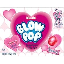 Valentines DayCHARM.S Heart Themed Blow Pop Cherry Flavored 20 Count Individually Wrapped Hard Red Candy Lollipops with a Bubble Gum Center - Cut Out Exchange Cards on Box - Gluten Free, Peanut Free