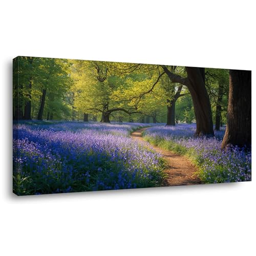 Lasdel Beautiful Forest Path Landscape Wall Art for Living Room Office Nature Calming Scenery Purple Lavender Green Tree Painting Prints Summer Scenic Canvas Artwork Dining (20x40 Inches)