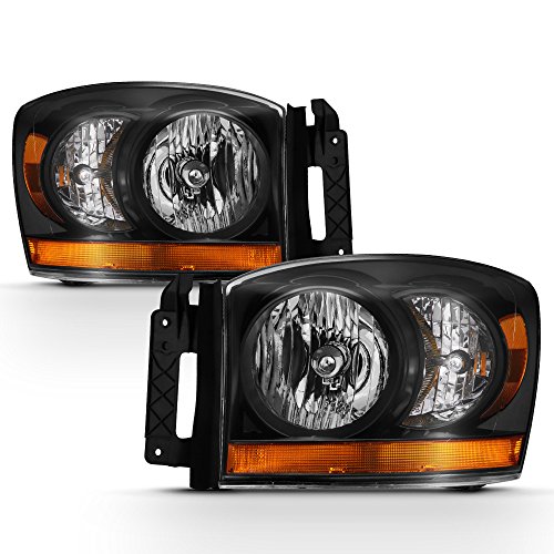 ACANII - For 2006 2007 2008 Dodge Ram 1500 2500 3500 w Black Bezel Headlights 06-08 Headlamps Driver + Passenger Side