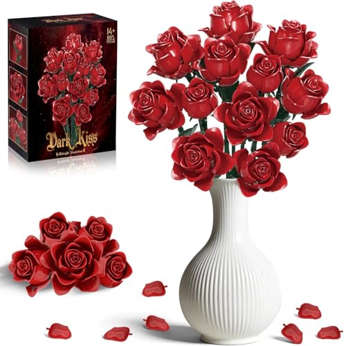 Image of Red Roses Bouquet Building Set, 12 Forever Roses Flowers Bouquet Botanical Collection, Compatible with Lego Rose Flowers, Valentines Day Gifts for Her Girlfriend Mom Wife