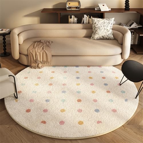 YATOLA Alfombras Redonda Alfombra Habitación Lavable Antideslizante Muy Suave para Salón o Dormitorio, Esponjosa de Cama Infantil Lavable Bebe Niña Niño De Juego Arcoíris Estrella (Beige 2, 80x80cm)