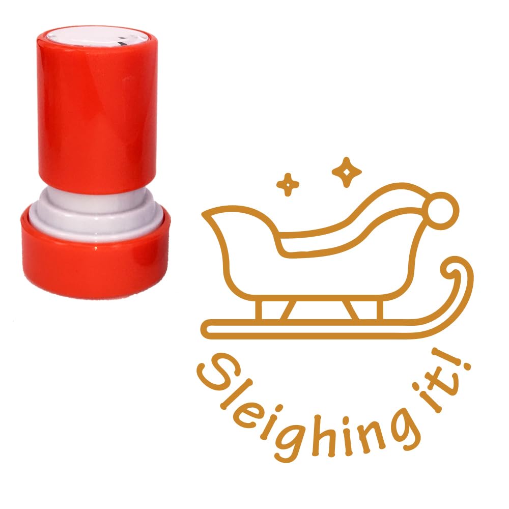 Classroom Capers Bronze Sleighing It! Christmas Fun Teacher Stamp For Festive Marking. 22Mm, Reinkable, Ink *