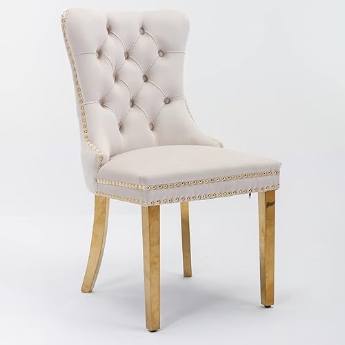 Miniatura 4 de Moderna silla de comedor tapizada de terciopelo de madera maciza copetuda de alta gama con patas de acero inoxidable cromado y ribete de cabeza de